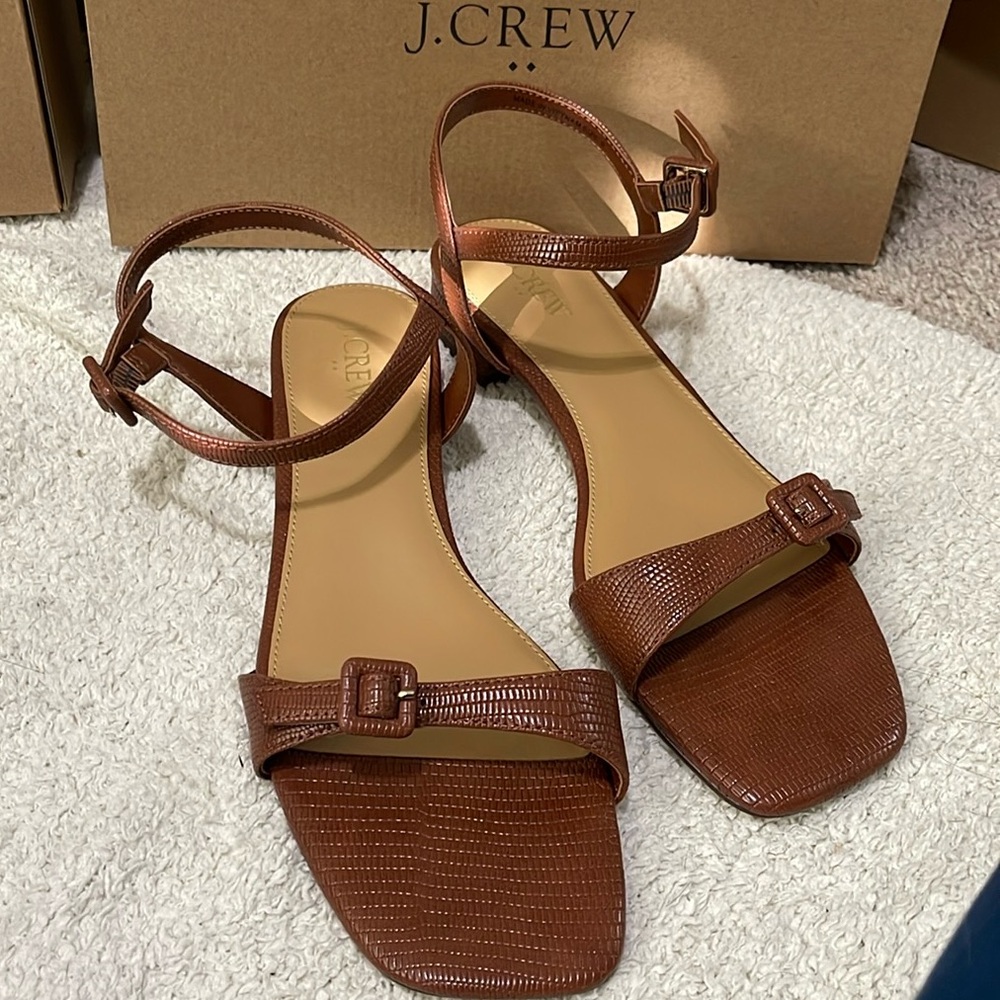 NIB- J. Crew - 9 & 10. Lizard Embossed Flat Sandals